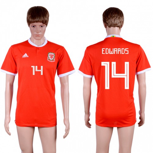 Wales #14 Edwards Red Home Soccer Club Jersey